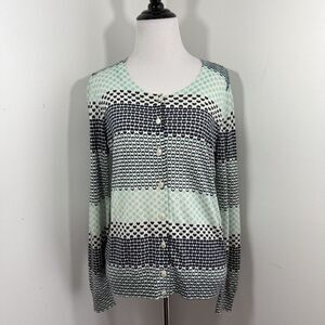 TALBOTS Polka Dot Printed Cardigan Sweater Top Size Small Mint Blue